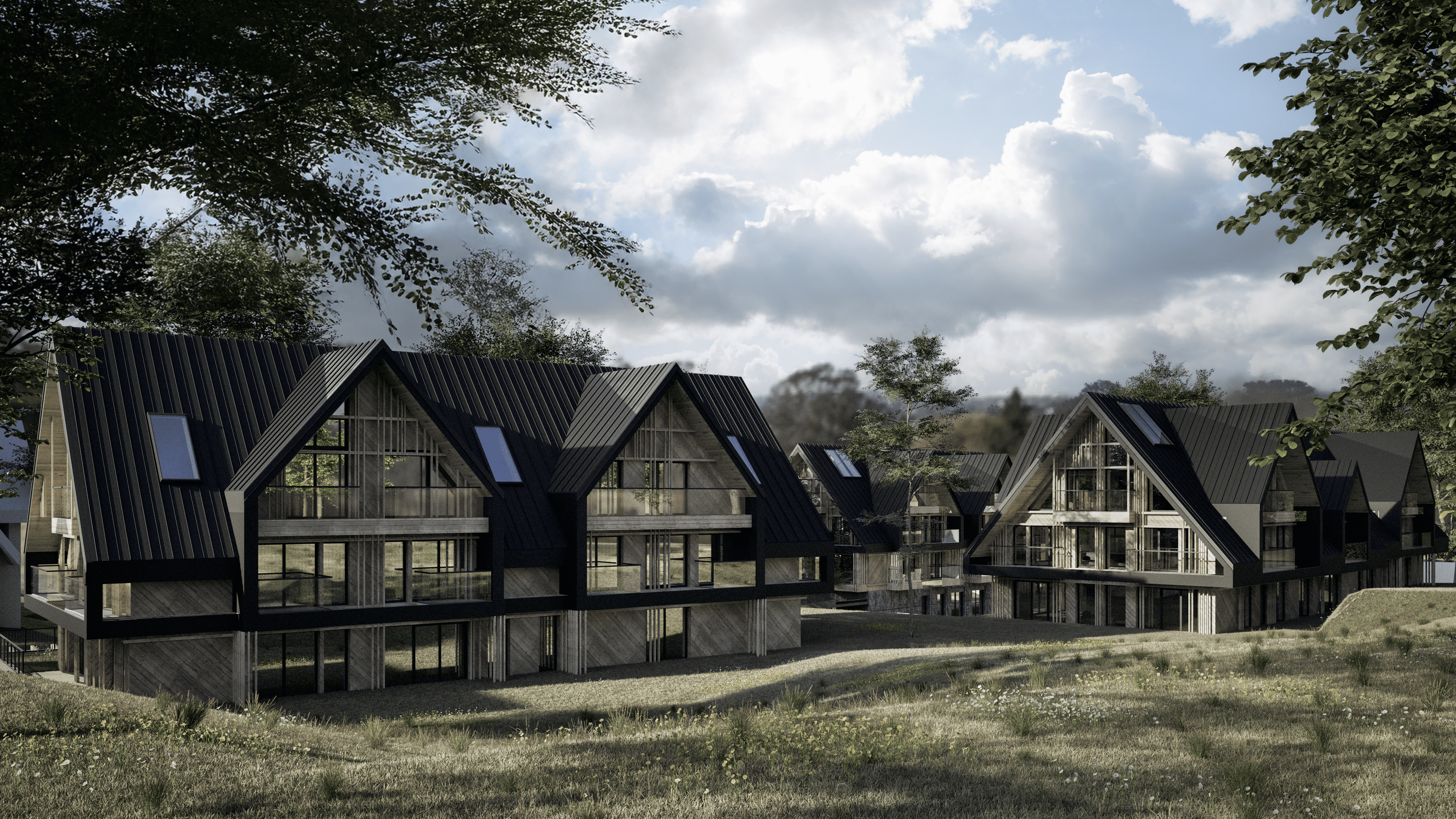 Wielorodzinny kompleks A-Frame z ogrodem